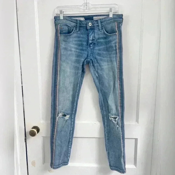Anthropologie Pilcro Side Stripe Slim Boyfriend Jeans distress Size 24P - Picture 1 of 4